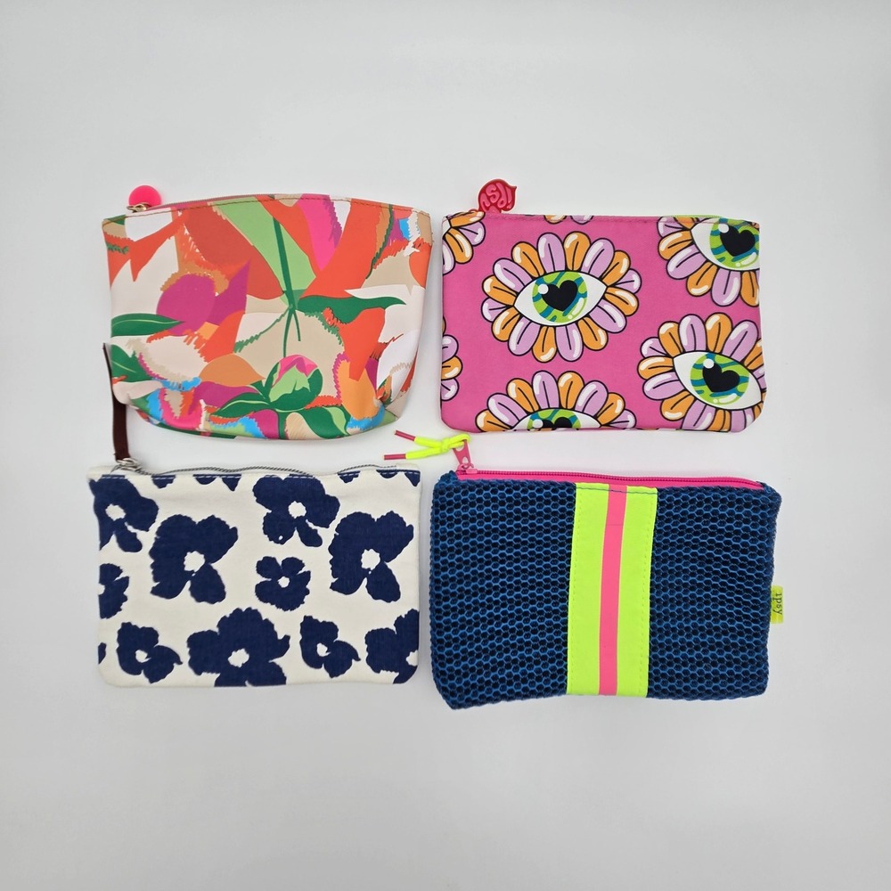 Ipsy Makeup Bag Multicolor Floral Mesh Canvas Zipper Pouch Travel Boho Chic